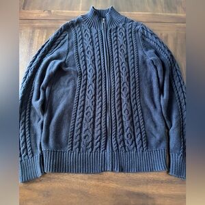 L.L. Bean Dark Navy Cable Knit Full Zip Fisherman Sweater